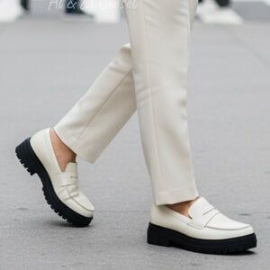 Quince Italian Leather Lug Sole Loafers Bone Ivory Platform Shoes Size 8.5 NWB